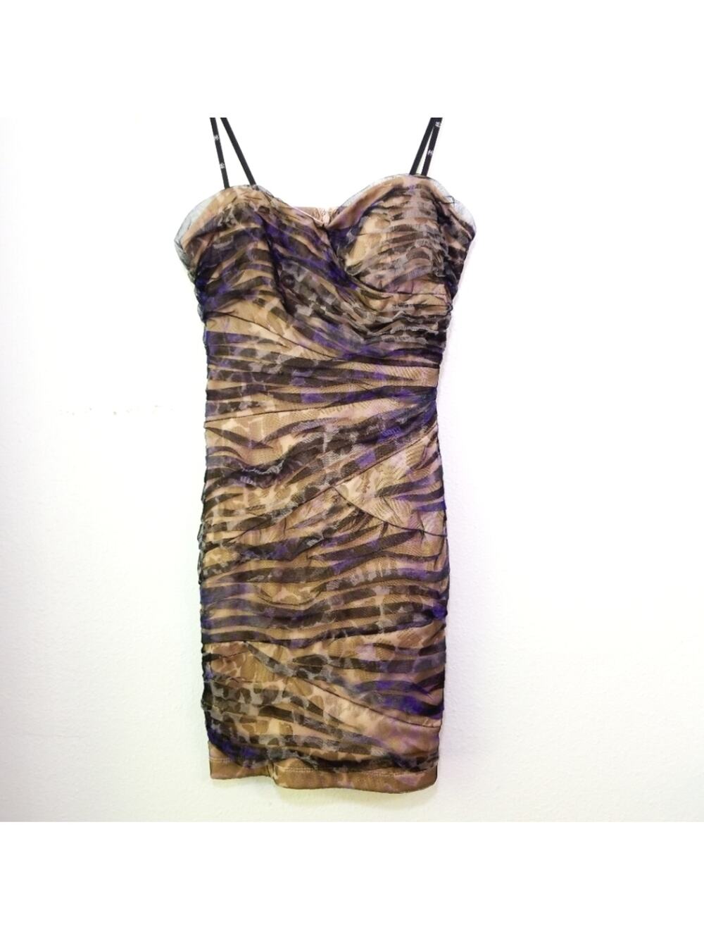 Love Tease multicolored ruched net strapless dress